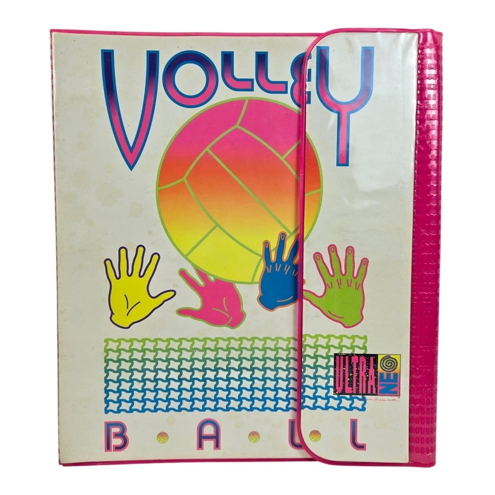 Vtg 1989 Lisa Frank Ultra NEO Volleyball w Net & Hands Trapper Keeper Binder